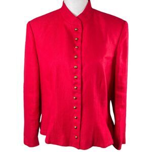 Lauren Ralph Lauren women's size 16 red linen bronze button business blazer